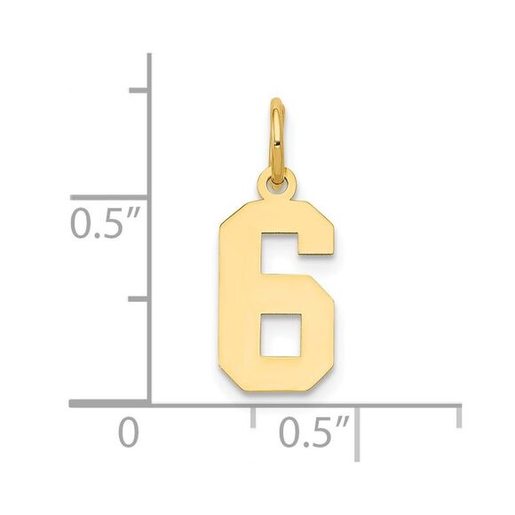 14k Yellow Gold, Athletic Collection, Small Polished Number 6 Pendant - Picture 4 of 6
